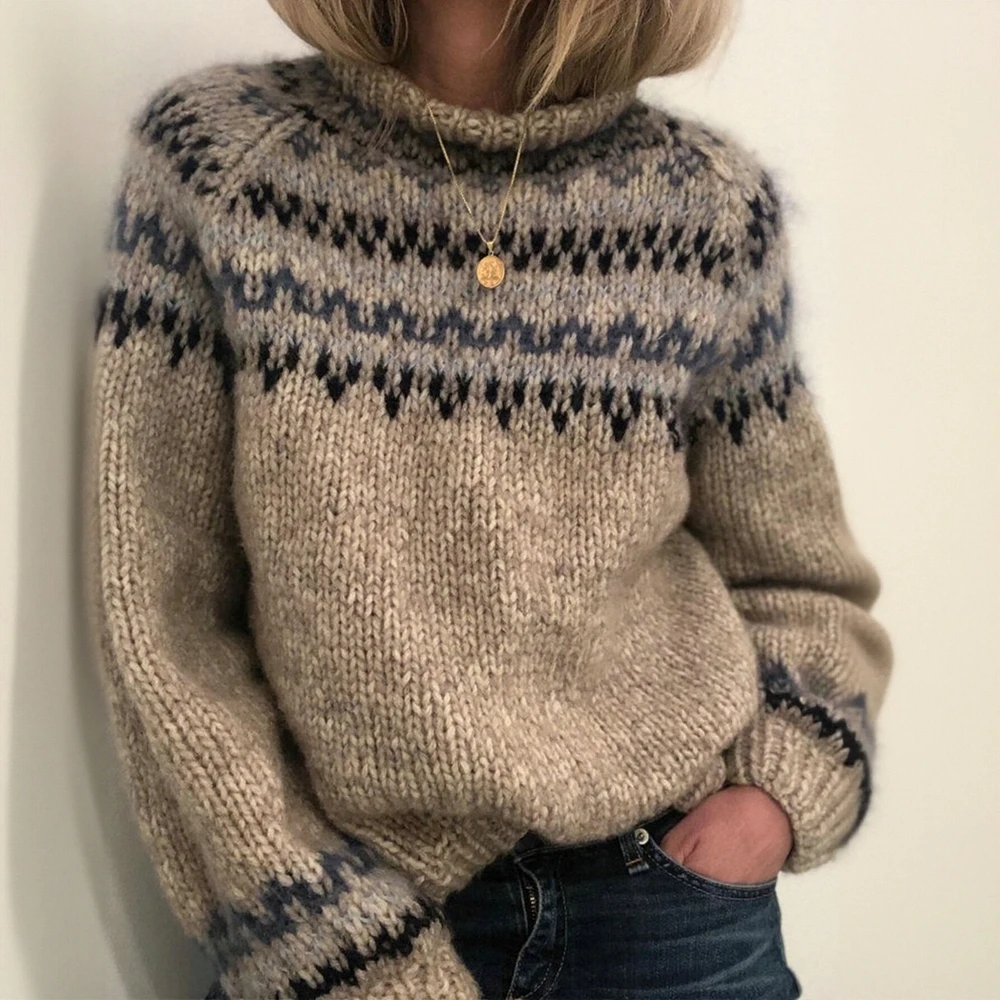 

Женский ретро винтажный шикарный свитер с высоким воротником и длинными рукавами, осенний повседневный свитер стандартного кроя, модный трикотаж