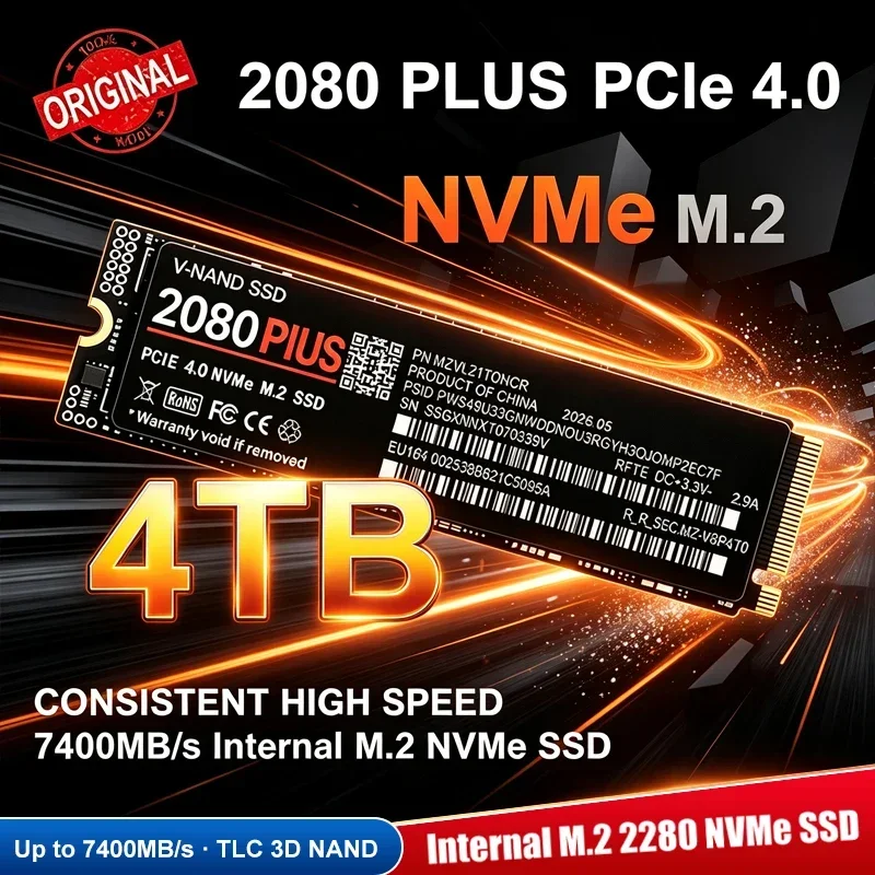 Internal M.2 2280 NVMe SSD 2080 PLUS PCIe4.0 X4 7400MB/s TLC 3D NAND 500‑4TB Solid State Storage for PS5 Gaming PC Desktop