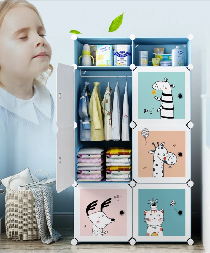 Garde-robe en plastique pour enfants, simple, mâle, bébé, chambre à coucher, gril, petite armoire, fille, armoire de rangement