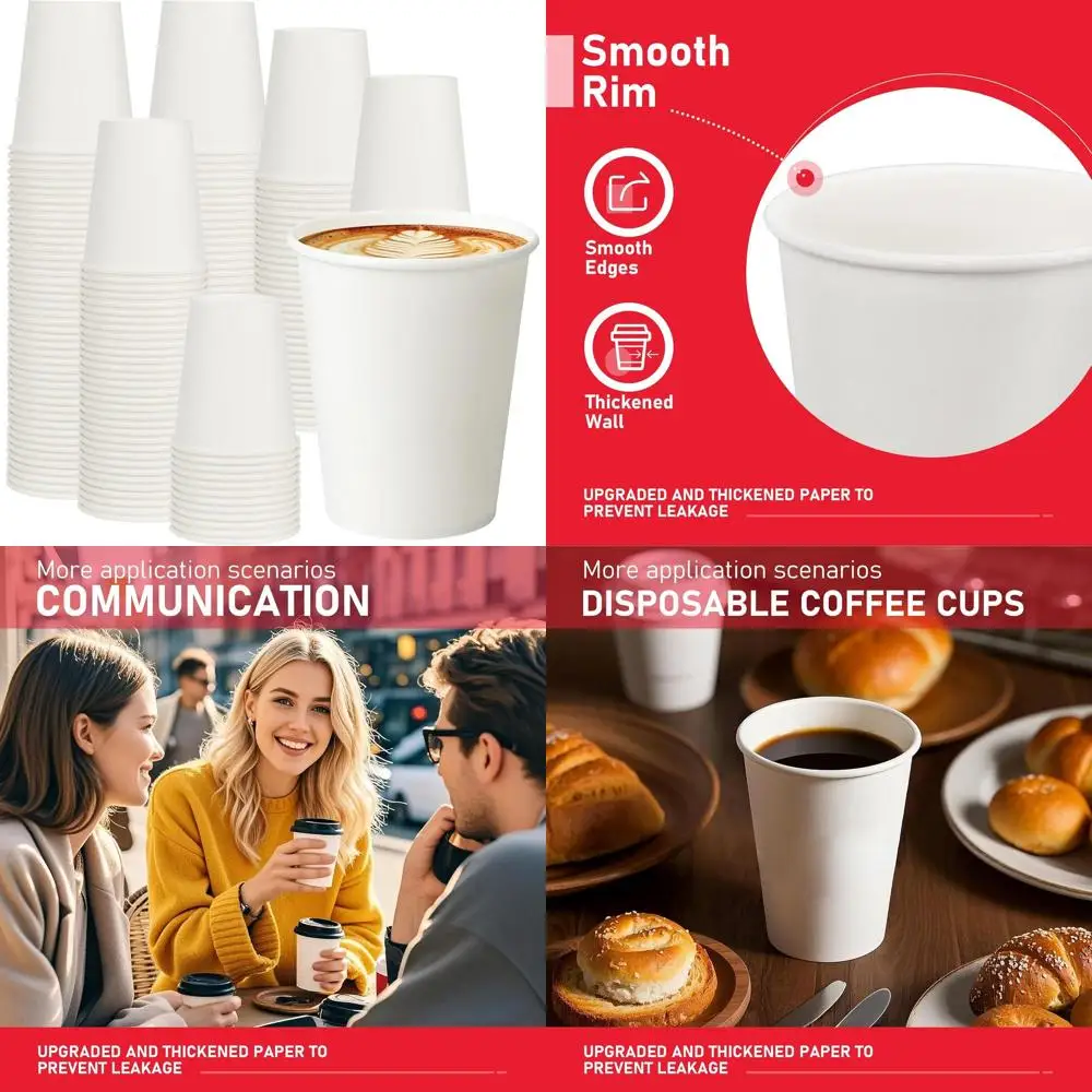 

8 oz Disposable Paper Cups - 1000 Pack, Ideal for Beverages, Suitable for Office, Party, Home Use