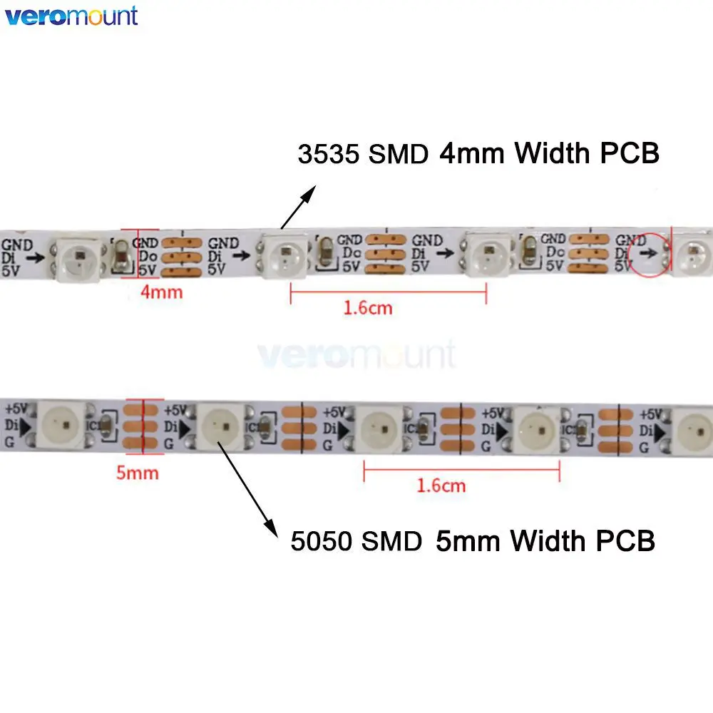 3mm 4mm 5mm Super Slim Narrow Width PCB WS2812B Pixel LED Strip Individually Addressable RGB Pixel Strip IP20 DC 5V 60leds/m 1m