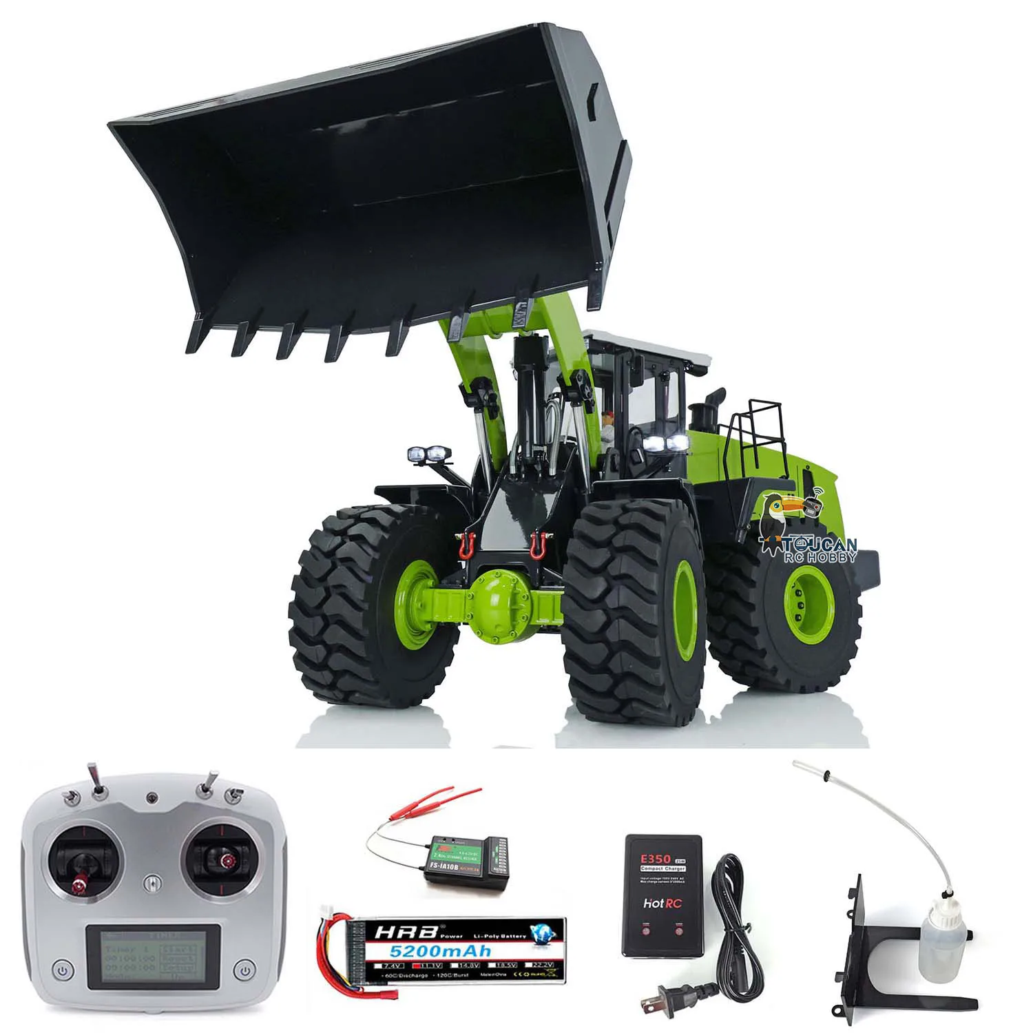 XDRC 1/14 RTR WA470 Hydraulic RC Loader Metal Remote Control Finished Earth Mover Assembled Painted Green Sound Light Truck Car