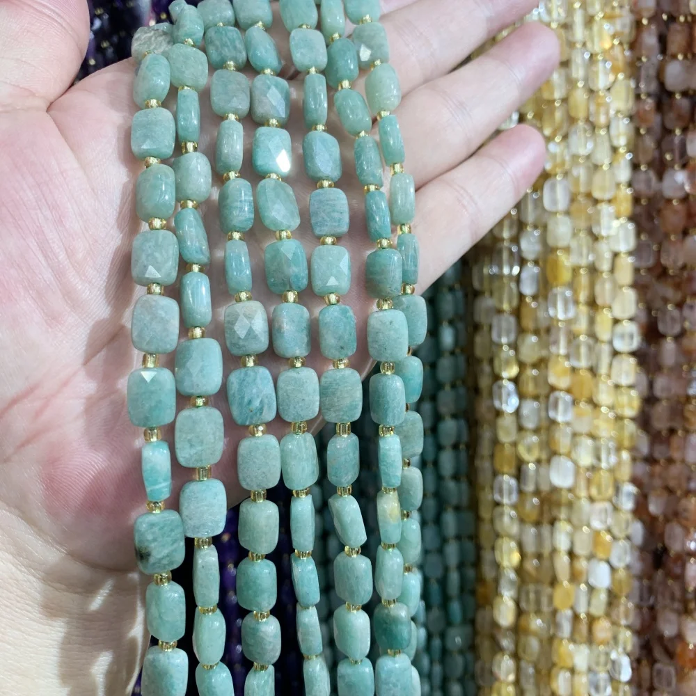 

Natural Amazonite Chalcedony 8x10mm Faceted Rectangular Loose Beads Diy Bracelet Necklace For Jewelry Making Accessories