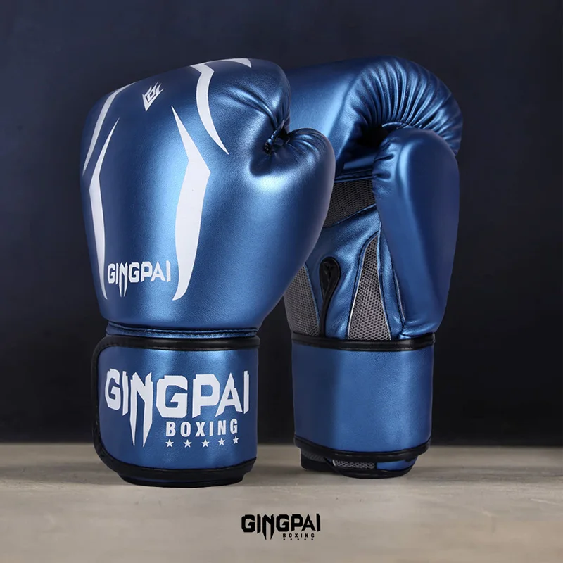 GINGPAI جودة عالية الكبار الطفل النساء/الرجال قفازات ملاكمة MMA الملاكمة التايلاندية Boxe De Luva Mitts Sanda معدات الصالة الرياضية 8 10 12 6 أوقية box