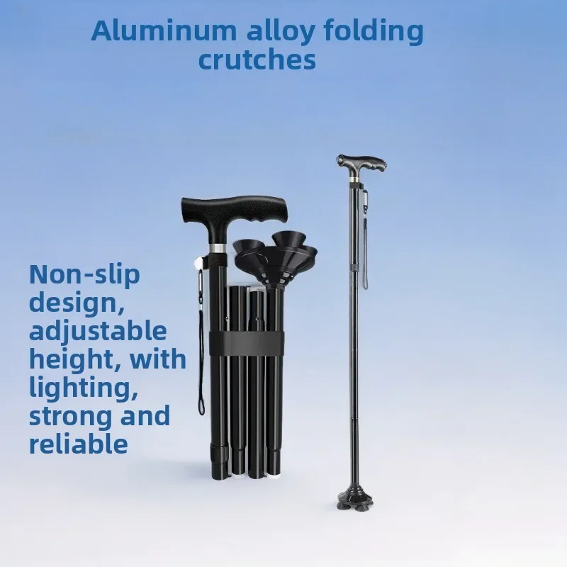 Bestseller Aluminum Alloy Foldable Elderly Crutches Non-slip Four-legged Crutches Stable Anti-drop Mountaineering Hiking