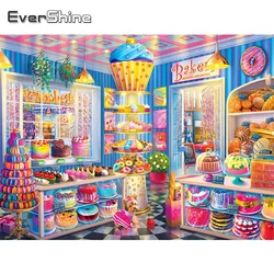 EverShine Full Square Diamond Painting House Cross Stitch Kits 5D DIY Diamond Mosaic Shop Landscape Embroidery Cake Wall Decor