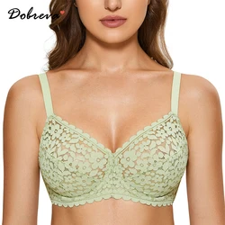 DOBREVA Women's Full Coverage Unlined Lace Minimizer Bra Plus Size Underwire Bralette