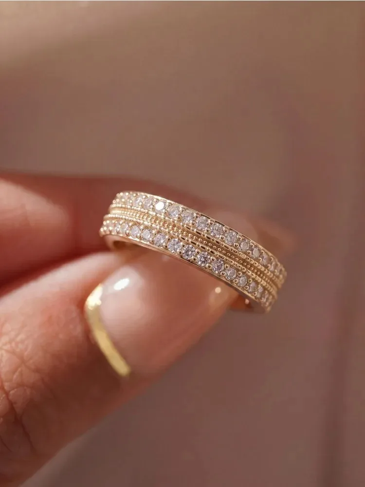 925 Sterling Silver Vintage Texture Double Row Zircon Ring For Women Engagement Wedding Daily Party High Quality Fine Jewelry