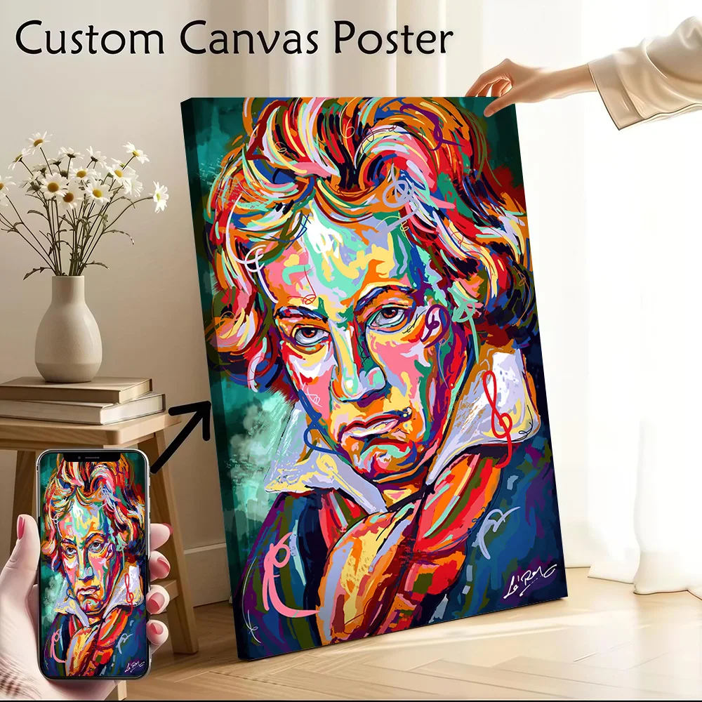 Beethoven - Historical Figures Printed Canvas Poster Custom Pictures Wall Art Canvas Painting for Room Ornaments Wand Deko Arts