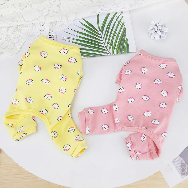 

Cute Lamb Print Dog Clothes Pet Winter Chenery Pink Onesie Teddy Four-legged Homewear Puppy Warm Clothes S-2XL