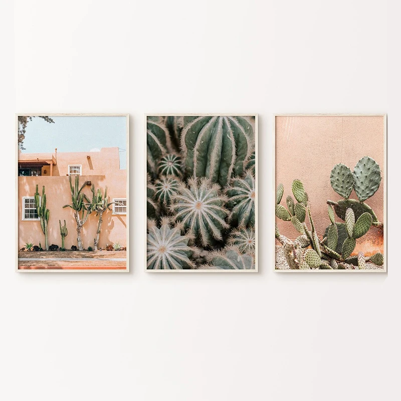 Desert Pastel Cactus Photography Wall Posters and Prints Canvas Art Paintings Decorative Picture for Living Room Home Decoration