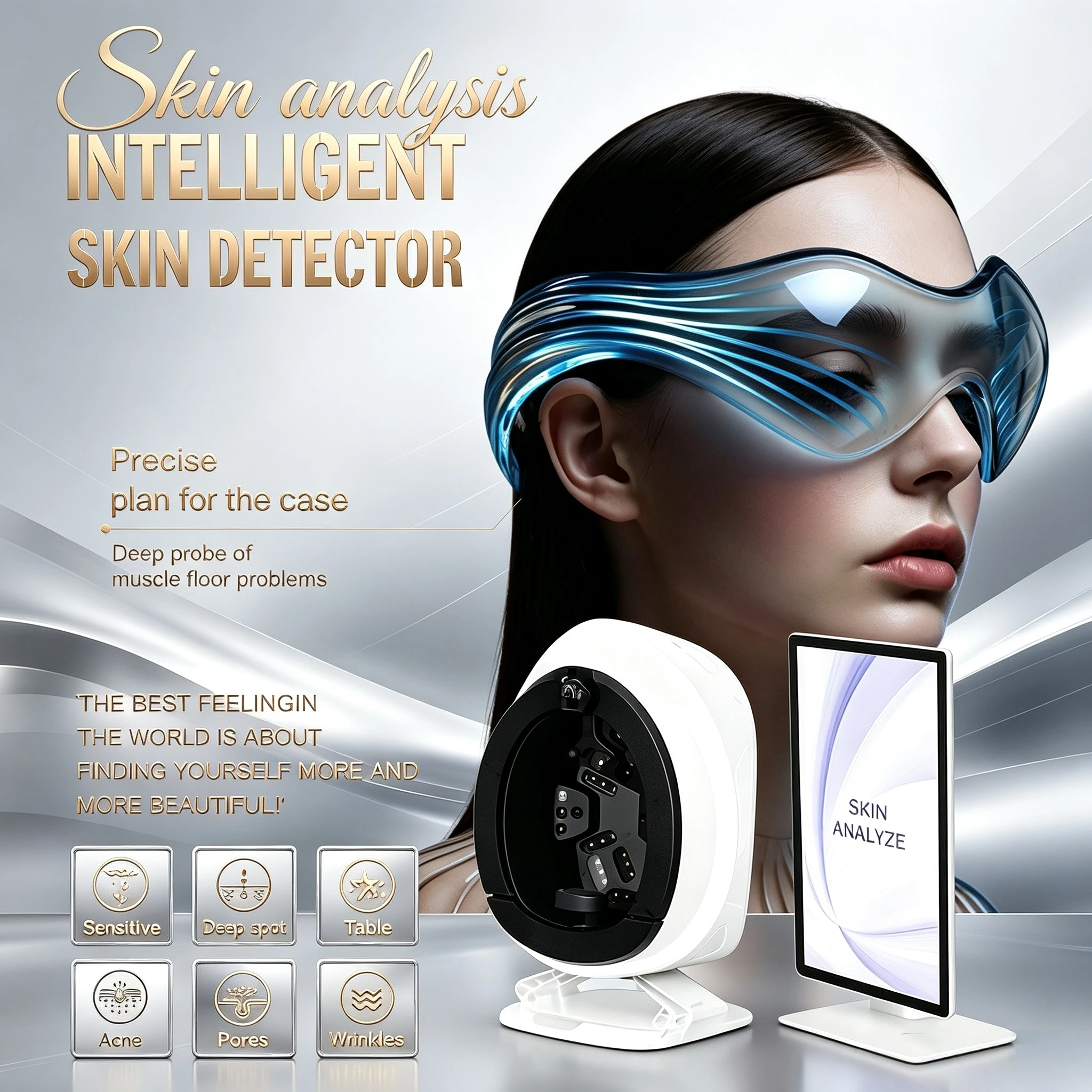Q2 AI Skin Analyzer Magic Mirror 8 Spectrum Facial Detector Professional Salon Face Skin Tester Scanner Analysis Machine
