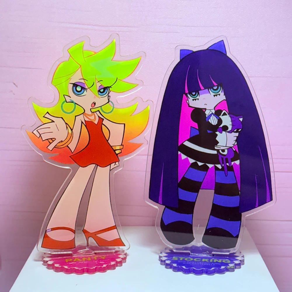 10cm Anime Panty & Stocking with Garterbelt Figure Acrylic Stand Ornament Cute Desktop Model Decoration Cosplay Props Fans Gift