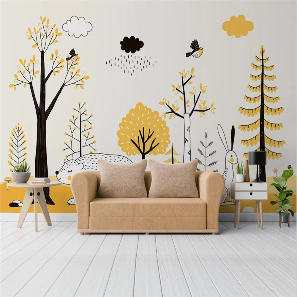 

Custom papel de parede 3d Nordic cartoon forest animal mural wallpaper for children's room background wall paper home decoration
