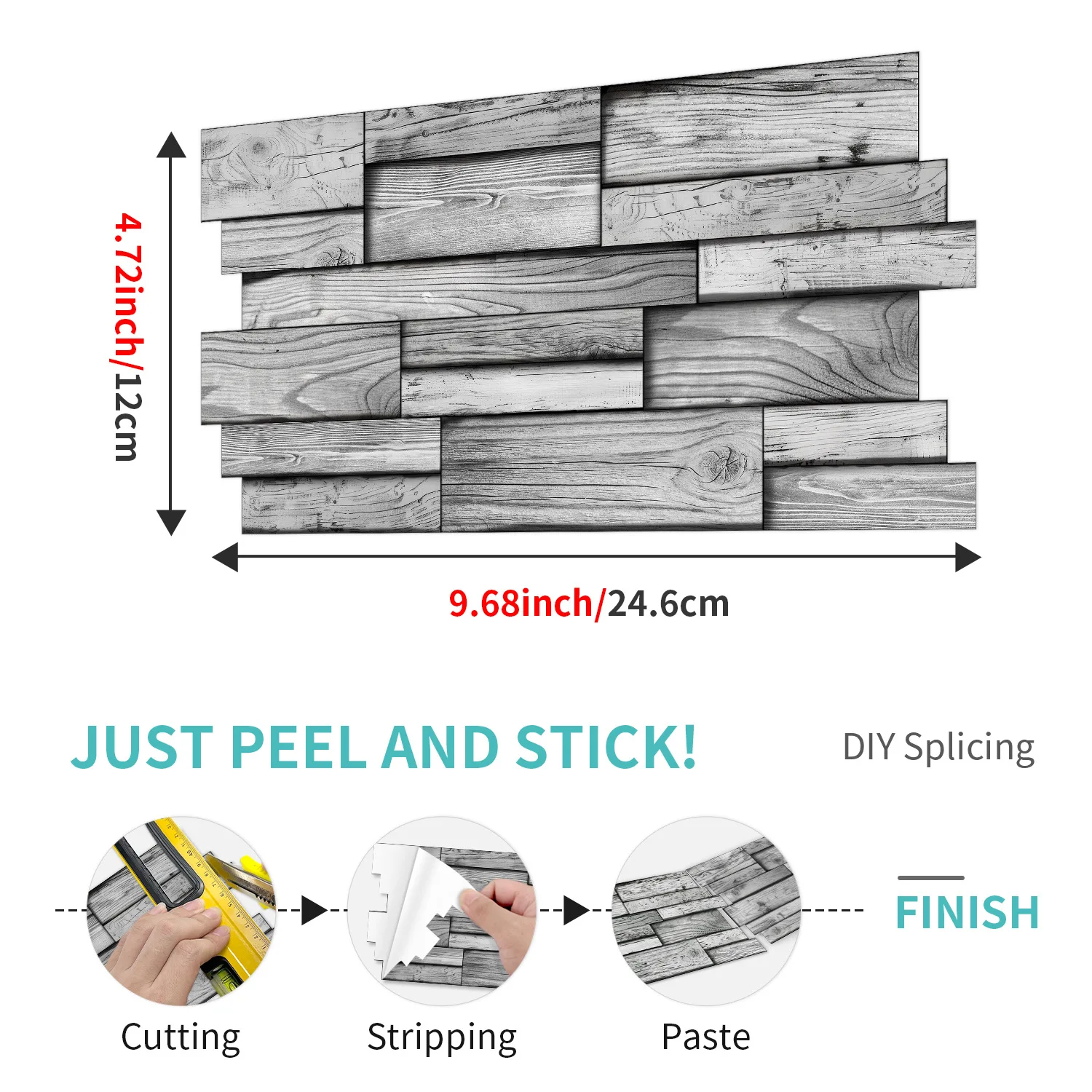 24.6x12cm 12 Pcs Velvet Texture PVC Wood Tile Sticker - Self-Adhesive Waterproof Oil-Proof for Kitchen Backsplash Accent Wall