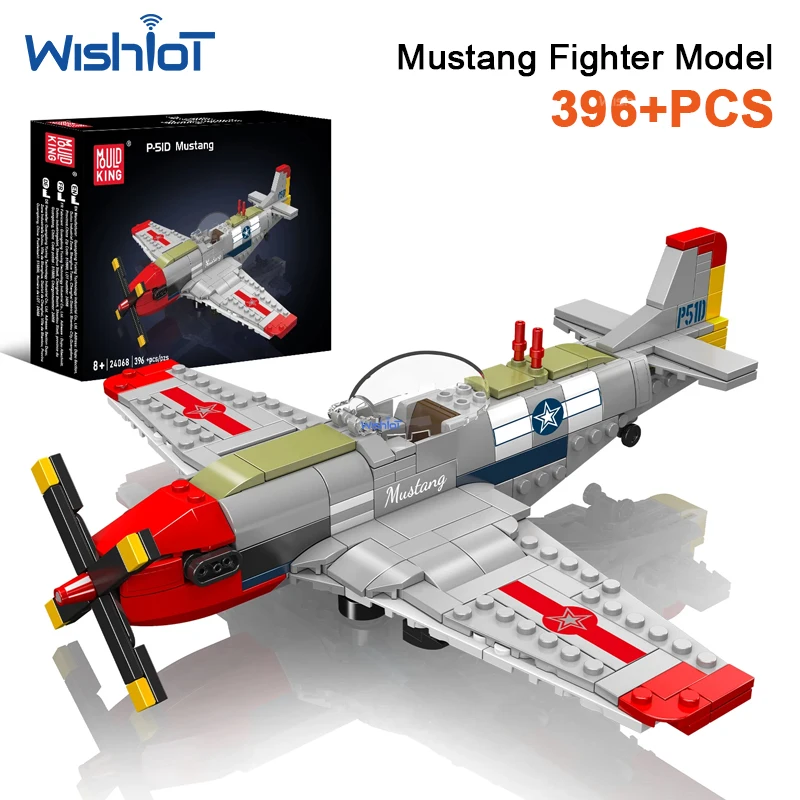 Mould King P-51D 396pcs Mustang Fighter Model Aircraft Small Granule Building Block Assembly Educational Toy for Holiday Gift