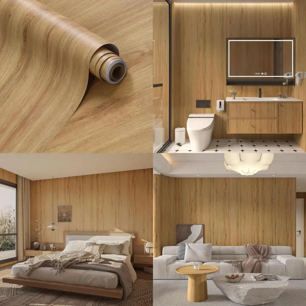 ورق اتصال خشبي بني عريض جدًا - ورق جدران من خشب البلوط ذاتي اللصق قابل للتقشير واللصق مع نسيج حبوب الخشب لديكو المنزل
