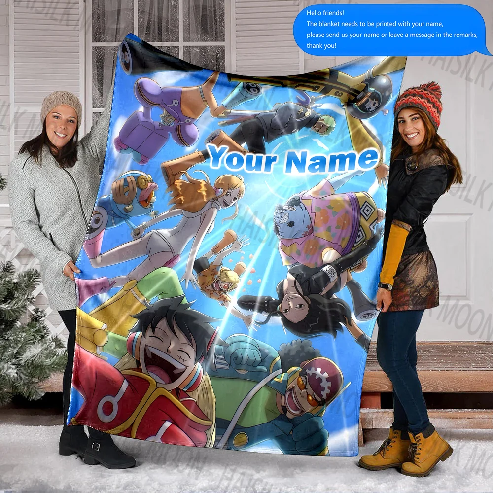 1PC Custom Name Japan Anime One Piece Printed Blanket, All-Season Multi-Use for Nap, Camping, Travel, Car ,sofa Machine Washable