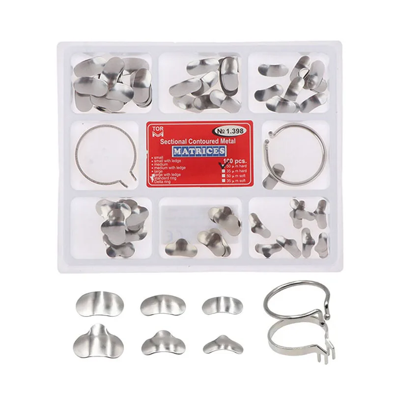 100pcs/Box Denspay Dental Sectional Matrix System Dental Sectional Matrix Band Resin Clamping/Seperating Ring Dentist Tools