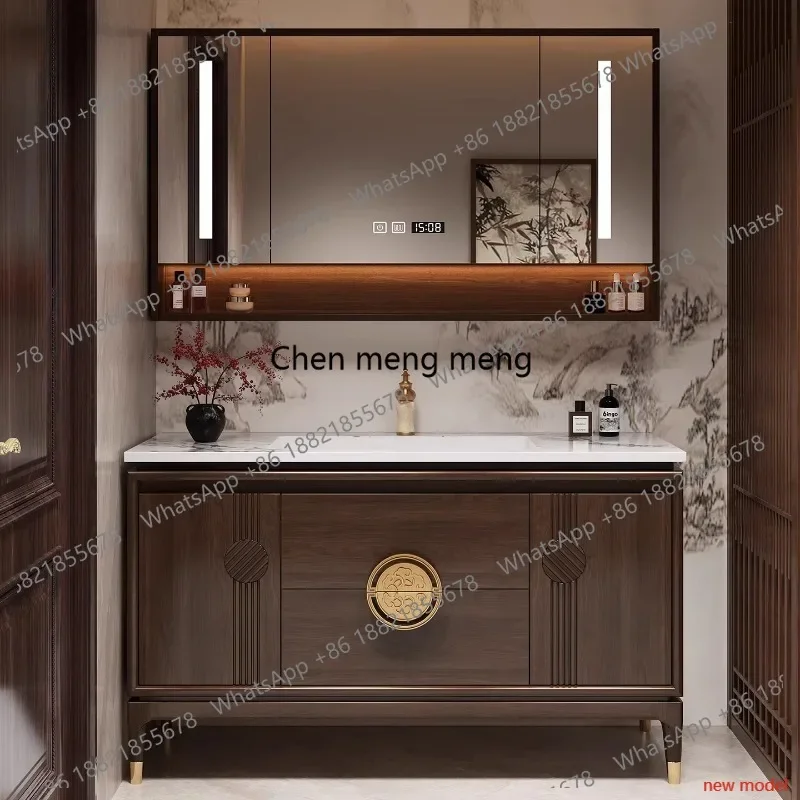 A178Oak bathroom cabinet combined rock slab ceramic integrated basin floor-to-ceiling washbasin wash basin washbasin