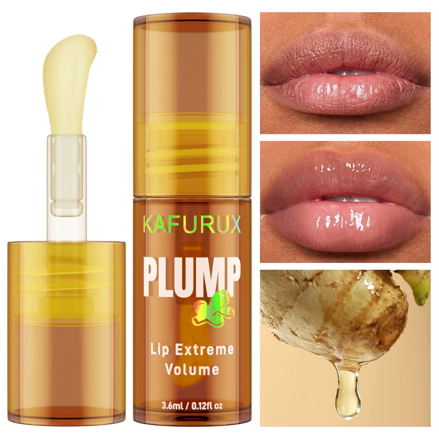 1PC Ginger Lip Balm Turmeric Lip Plumper Oil Radiant Fuller Lips for Smoother,Plumping Lip Volumizing Serum Sexy Lip Makeup