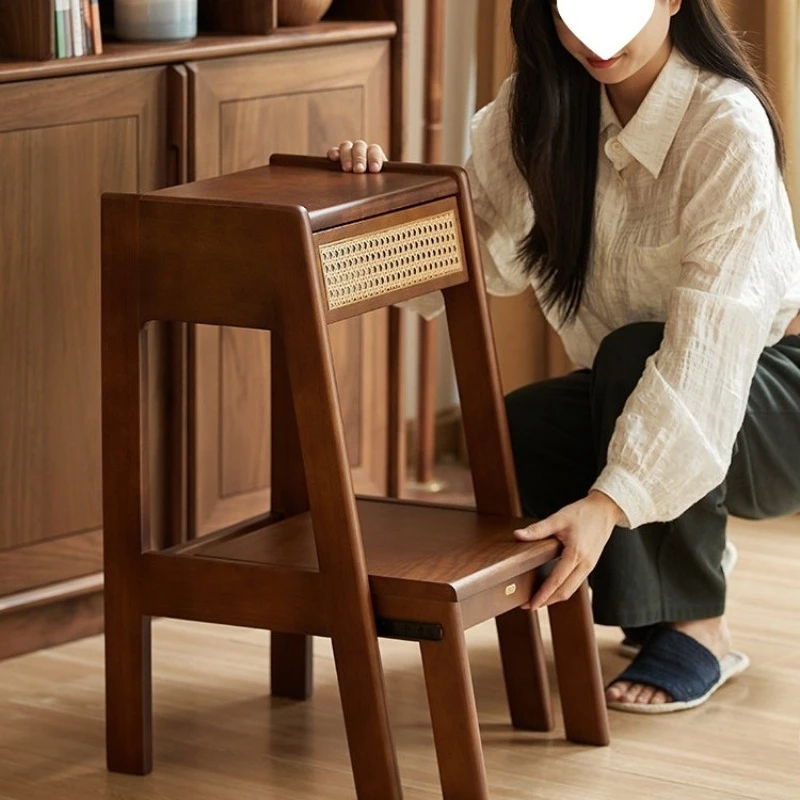 Solid Wood Stool Household Creative Multi-functional Shoe Stool Dual-purpose Kitchen Living Room Climbing Two-step Ladder Stool