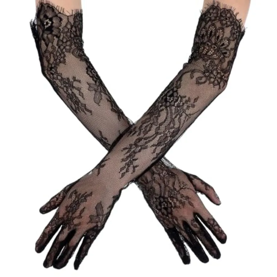 

Lace Gloves Women Long Floral Elbow Length Mesh Tulle Sheer Opera Gloves Tea Party Wedding Bridal Party Cosplay