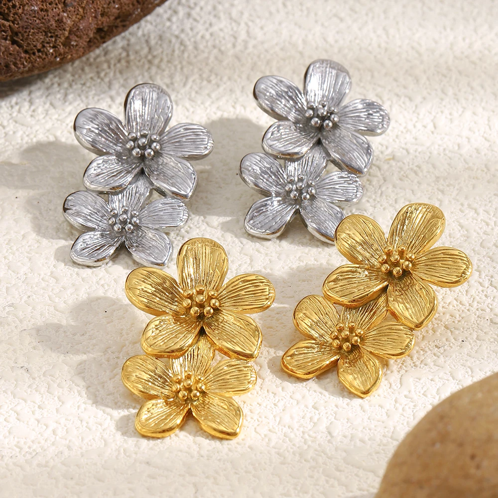 

18K Gold Plated Stainless Steel Irregular Petal Earrings for Women Overlapping Design Jewelry Gift
