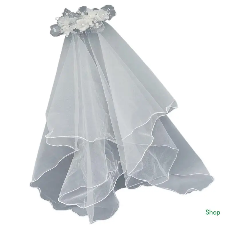 Dropship Lightweight Bridal Veil Double Layer with Artificial Pearls for Wedding Day