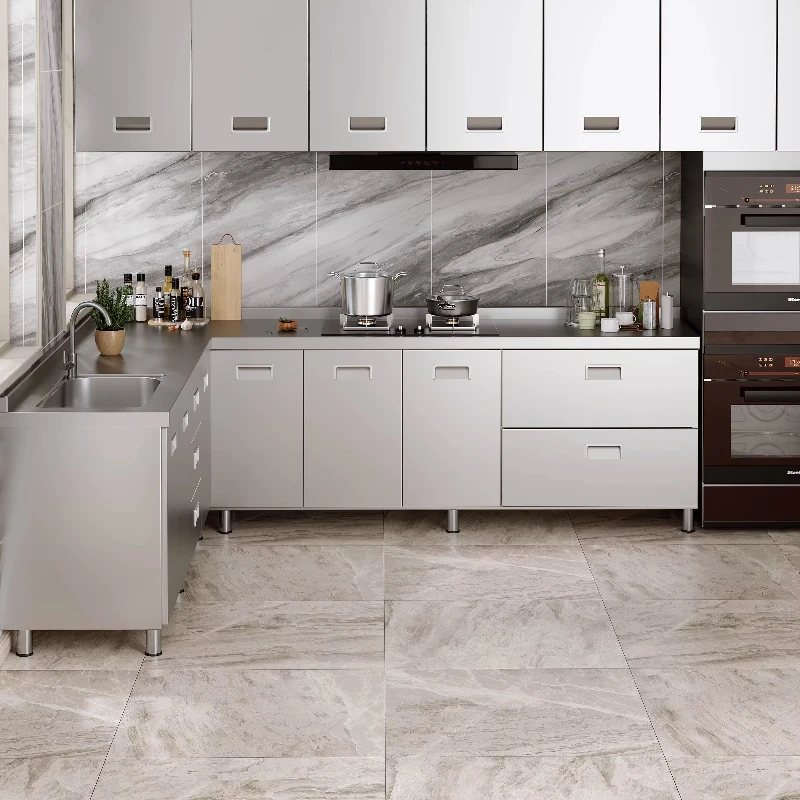 Meuble de cuisine en acier inoxydable 304, armoire de rangement simple intégrée pour cuisinière et vaisselle, modèle compact économique pour locataires JT40