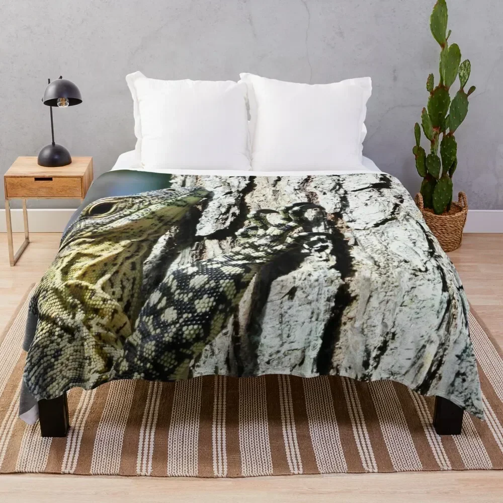 

Goanna monitor Lizard hugging a tree Throw Blanket Camping Hair Luxury Blankets