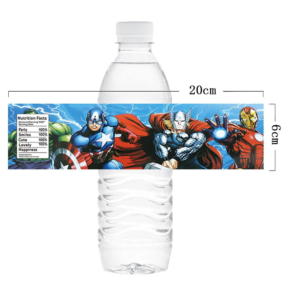 10 pezzi Avengers supereroe etichetta bottiglia d'acqua decorazione di compleanno Spider Man adesivo impermeabile baby shower festa per bambini suppl