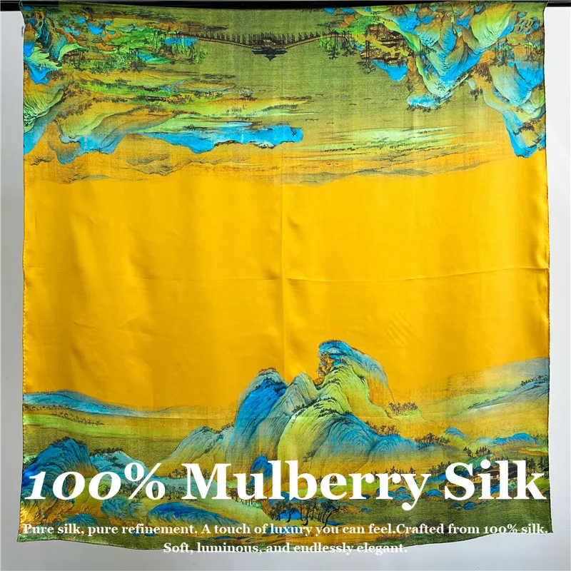 

New Luxury Real Silk Scarf 110x110cm 100% Mulberry Silk Hand Rolled Edge Large Square Shawl Wrap Pashmina Poncho Scarves Bufanda