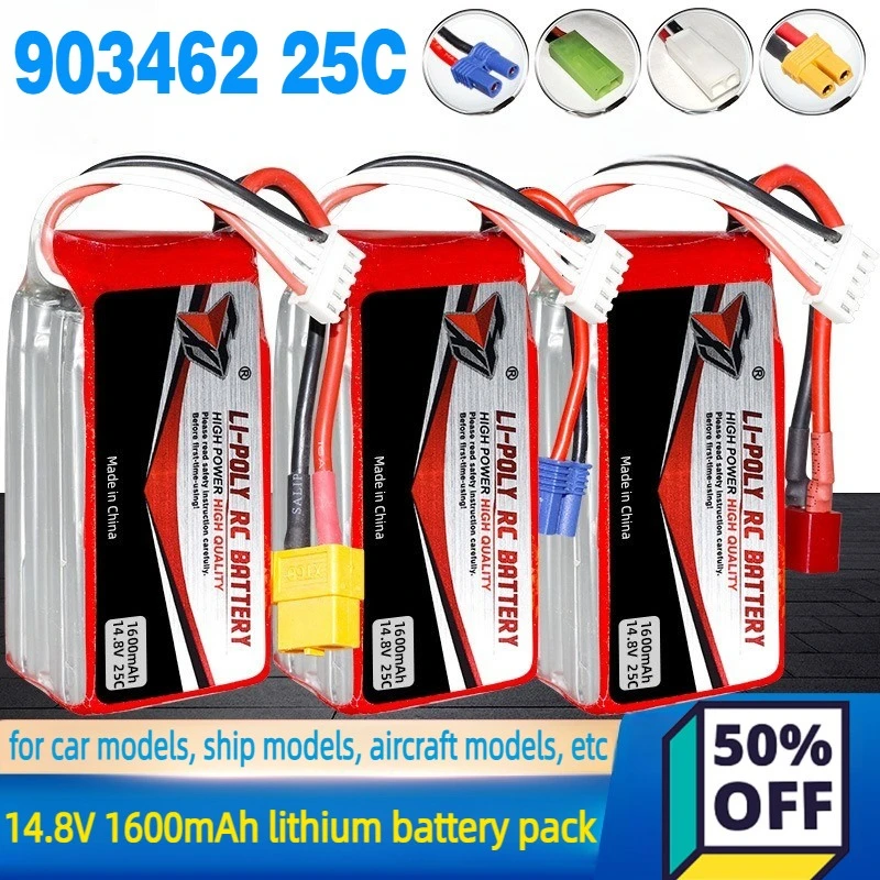 903462 14.8V 4S1P 25C Polymer High-Rate Lithium Battery for Model Aircraft Quadcopter Battery Rechargeable with XT60/T/XT30 Plug