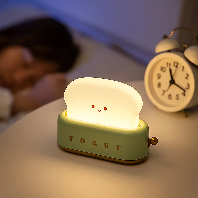 Toast Lamp Toaster Night Light Creative LED Night Light USB Rechargeable Interior Decorative Lamp Bedroom Children Birthday Gift