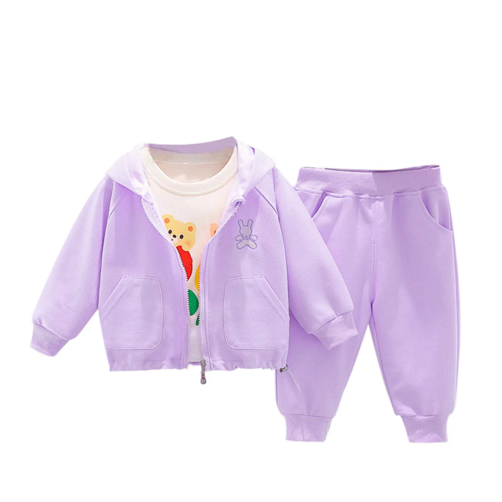 

Toddler Girls Three Piece Outfits Sets Sweatsuits Children's Clothing Zip Up Coats+T Shirts+Pants Kids Fashion Autumn Tracksuits