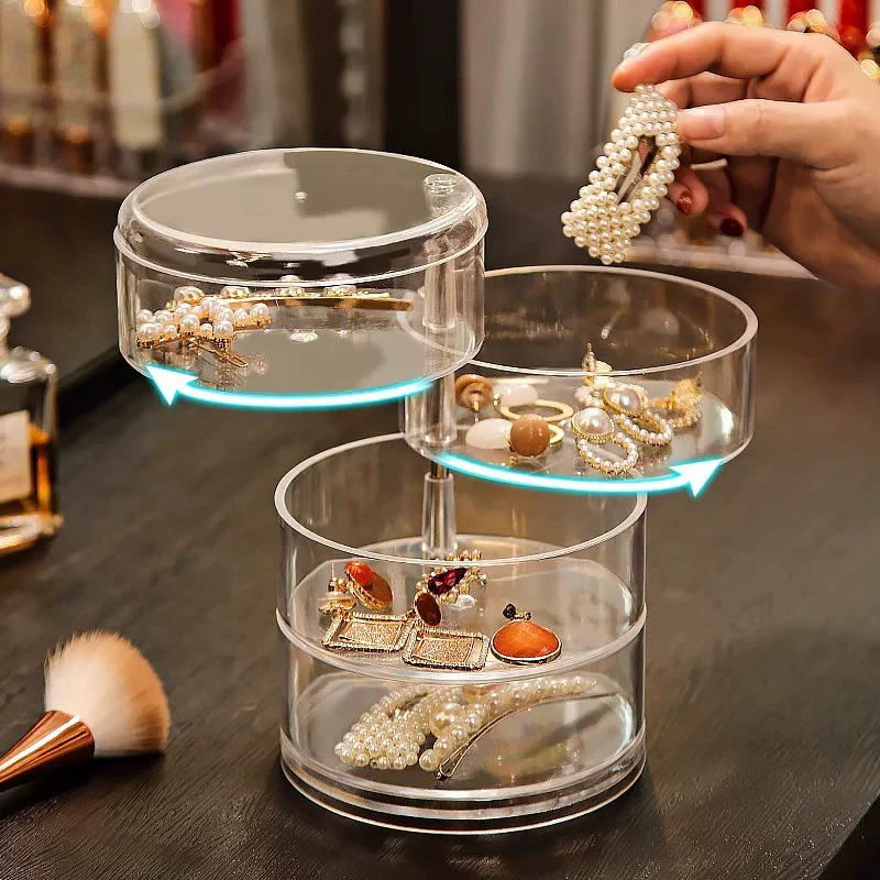 Rotating Jewelry Storage Box Household Cosmetics Storage Rack Bracelet Earring Circular Storage Box Holder With Lid Display Rack