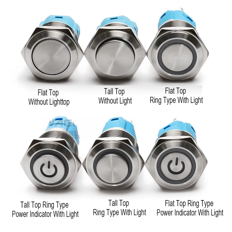 1Pcs 16mm Waterproof Metal Button Switch Led Self-Locking Reset Automotive Engine Power Metal Button Switch High Head/Flat Head