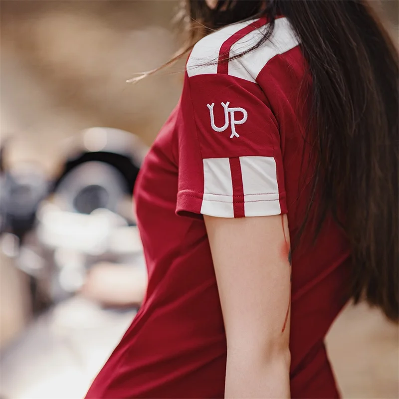 Maden Vintageสีบล็อกกีฬาแขนสั้นเสื้อยืดผู้หญิงฤดูร้อนสีแดงSlim FitลูกเรือคอTeeปักStreetเสื้อลําลอง