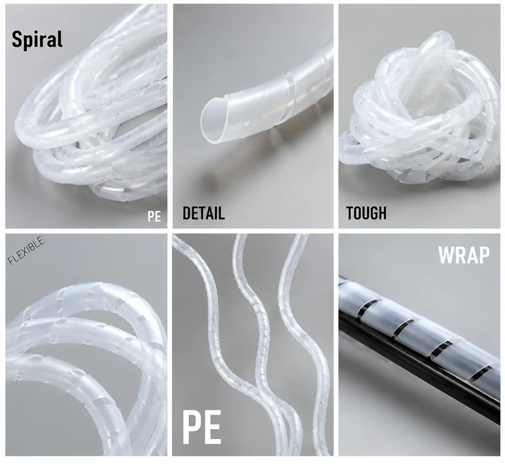 black/white PE spiral casing 4mm~30mm Acid and alkali resistant equipment cable protection harness sorting sleeve