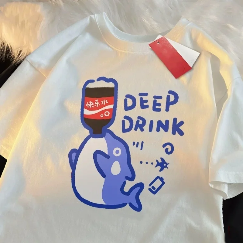 Whale Drinking Beverage Print Men's Short Sleeve T-Shirt 100%Cotton Breathable Summer Casual Sporty Style Quality Guaranteed