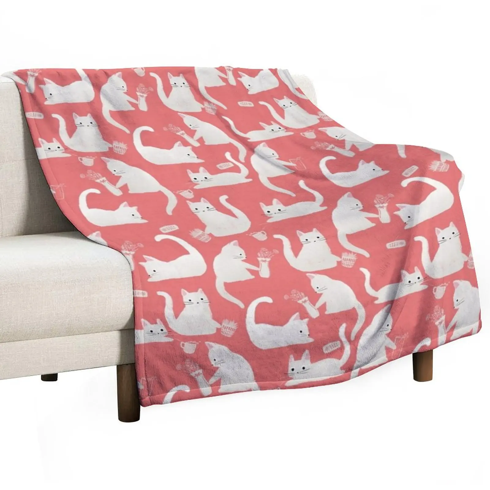 Bad White Cats Knocking Stuff Over Throw Blanket anime Cute Summer Beddings Luxury Brand Fashion Sofas blankets ands Blankets