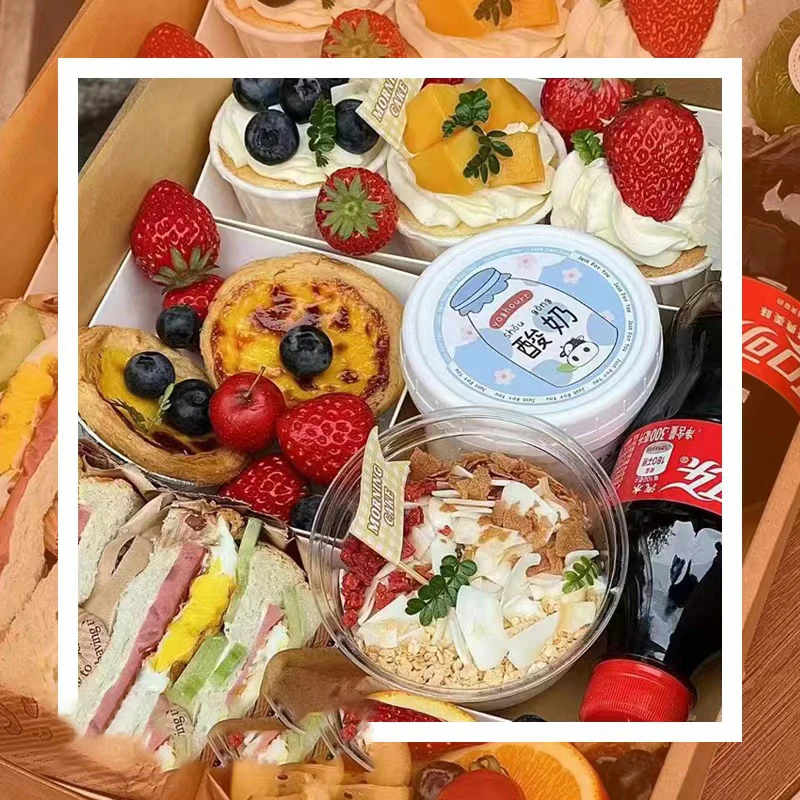 5Pcs With Window Handmade Packaging Boxes With Lid Box Gift Salad Fruit Cake Sandwich Food Kraft Paper Picnic Box