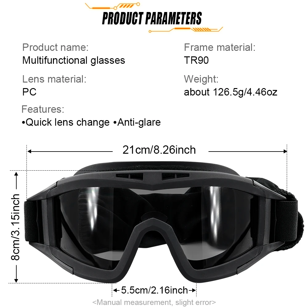 High Impact Resistant Goggles Durable Tactical Protective Goggles with 2.5 mm Thick Protective Lens