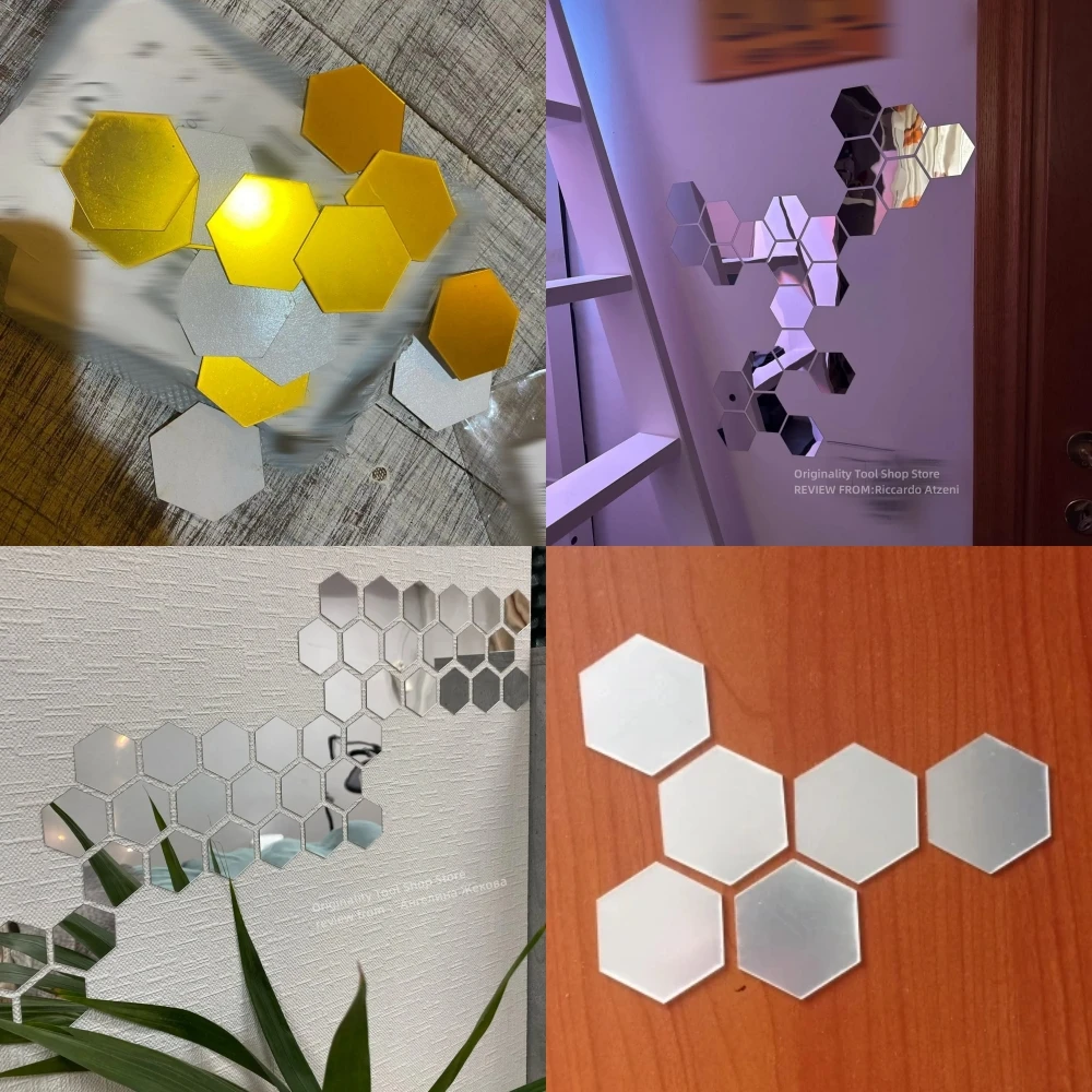Small Mirror Sticker Acrylic Wall Sticker Hex Self-Adhesive Mosaic Tiles DIY Bathroom Home Decor 80x70x40mm 3D Bedroom DIY Decal