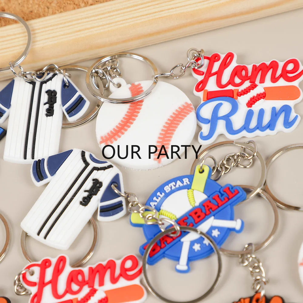 12Pcs Sports Baseball Game Theme PVC Keychains Backpack Pendant Toys for Birthday Party Favors Baby Shower Wedding Guest Gift