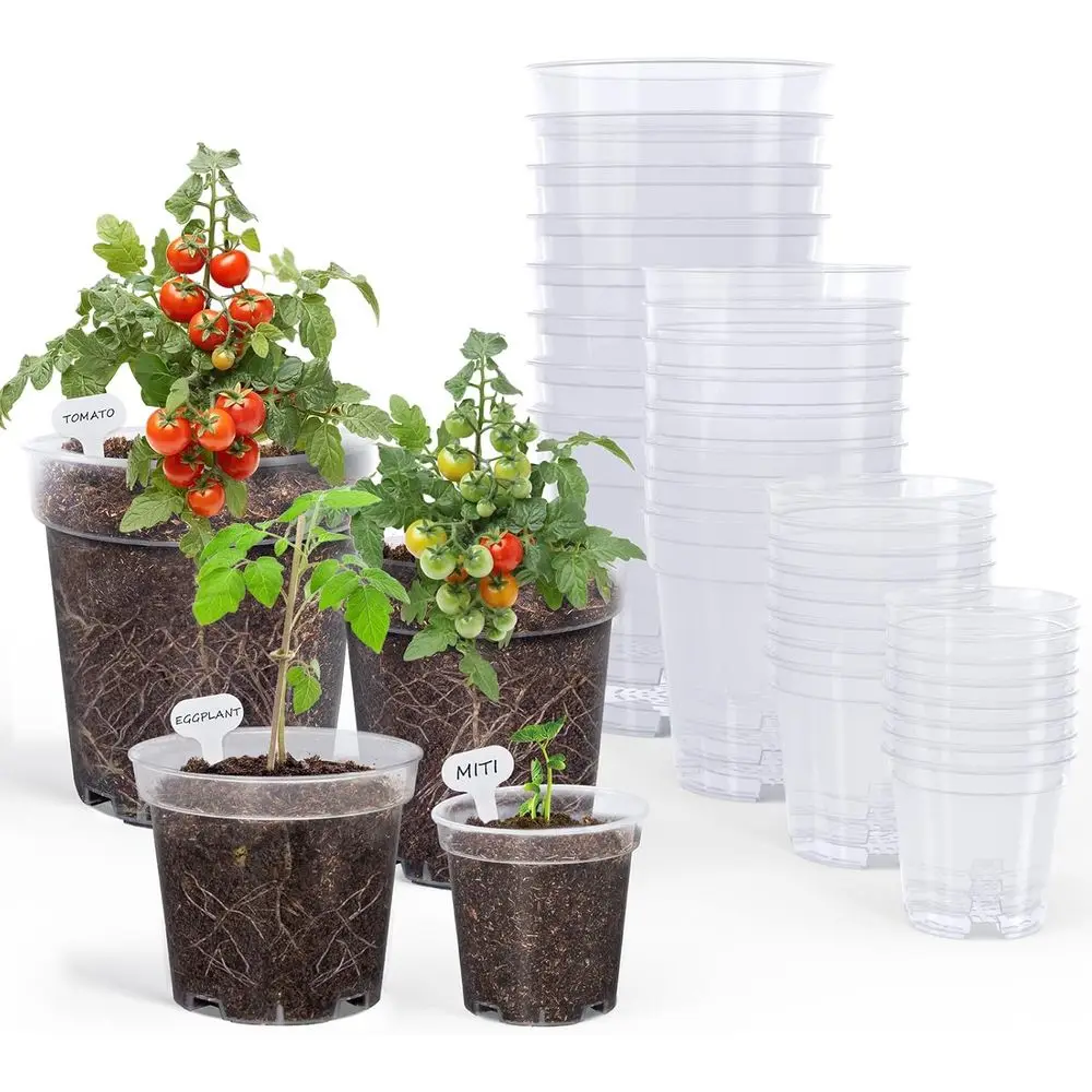 

Прозрачные пластиковые горшки для рассады, размеры 3-7 дюймов, с дренажными отверстиями и 20 этикетками (36 штук в упаковке)