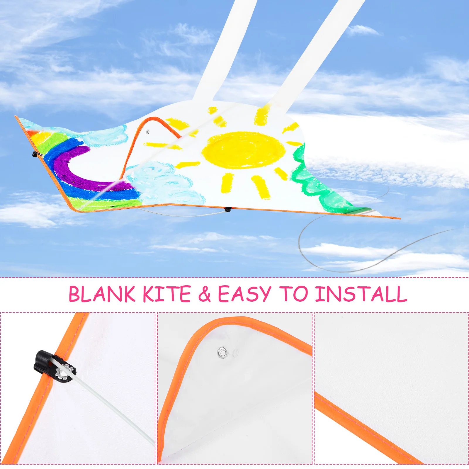 1 Juego de pinceles de pintura acrílica en blanco DIY, Kit para colorear para niños, actividades de vuelo al aire libre, cometa DIY pintada a mano