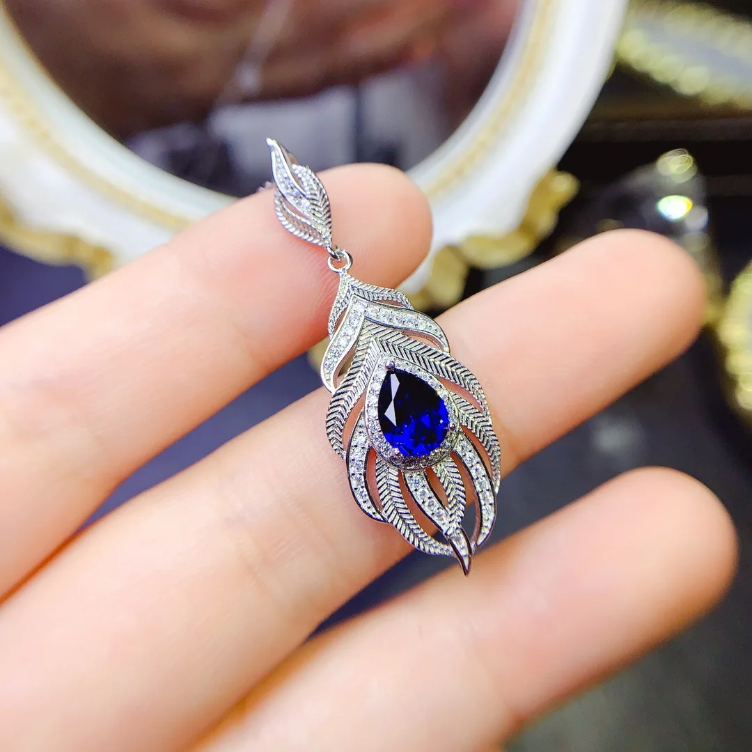 

Natural Sapphire S925 Sterling Silver Gold Water Drop 6*8mm Luxury Jewelry Designer Ladies Birthday Gift