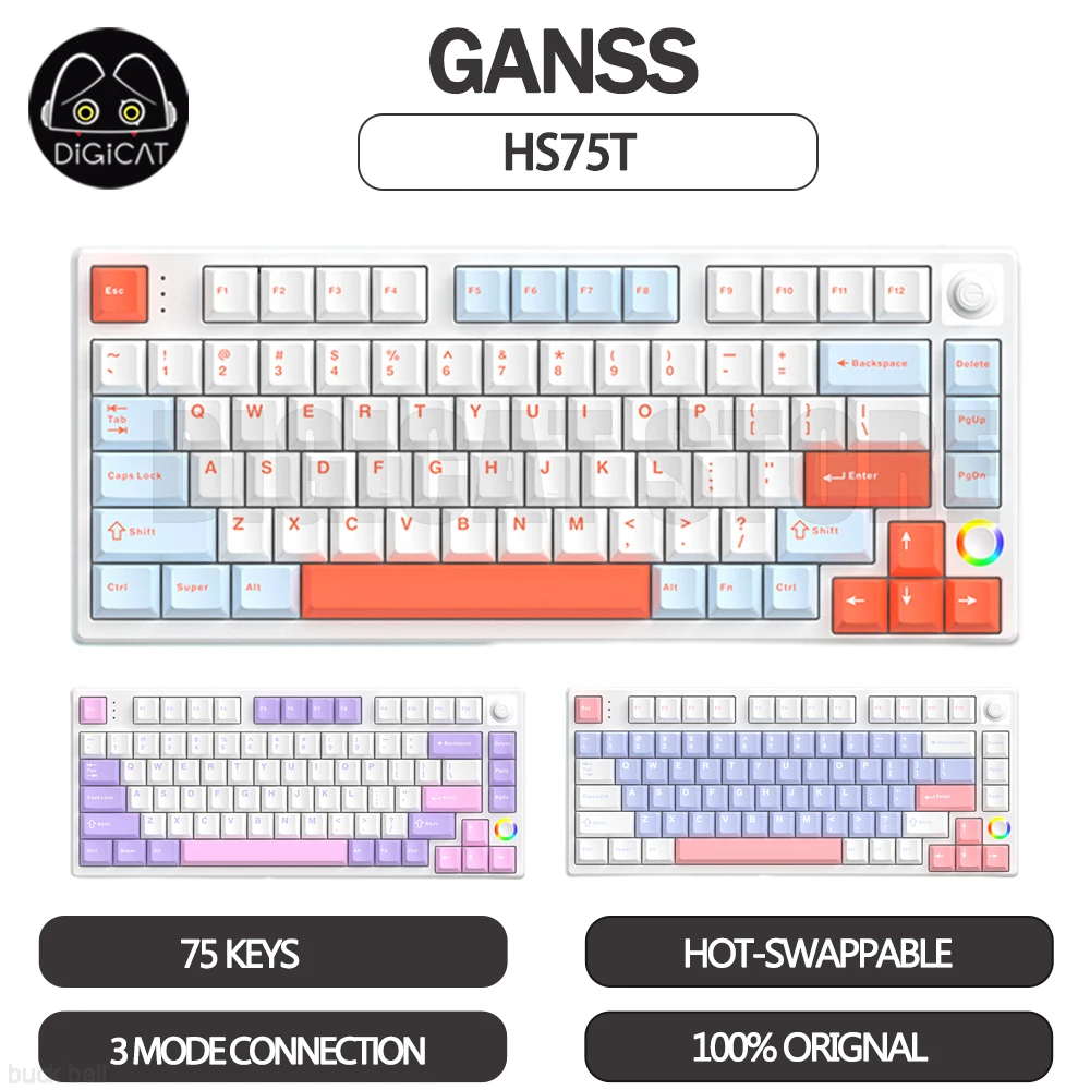 

Pre-Sale Hello Ganss HS75T Mechanical Keyboard 3 Mode USB/2.4G/Bluetooth Wireless Keyboard RGB Backlight Hot Swap Gamer Keyboard